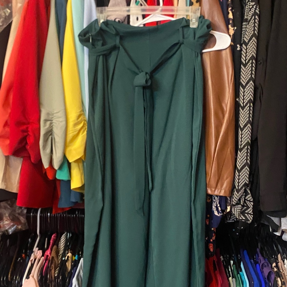 High-Waist Forest Green Wide-Leg trousers  with Tie Detail